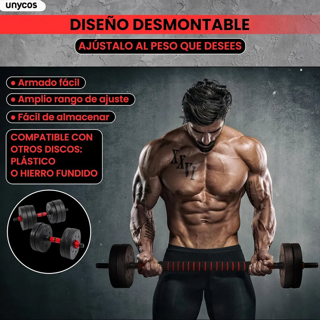 Set Mancuernas Y Barra Armable 20kg Pesa