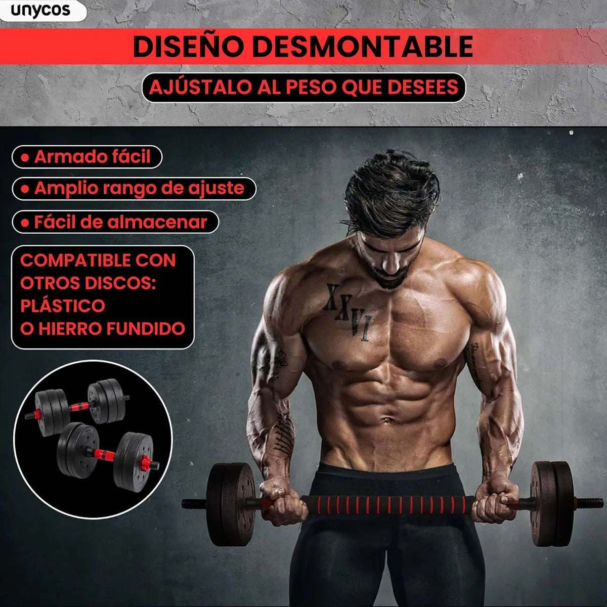 Set Mancuernas Y Barra Armable 20kg Pesa